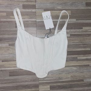 Zara white denim zipper back top